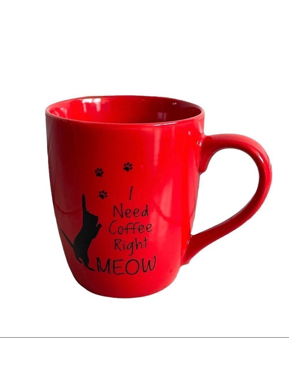 I Need Coffee Right Meow Coffee Tea Mug Cat Silhouette Hazel & Co Red Black